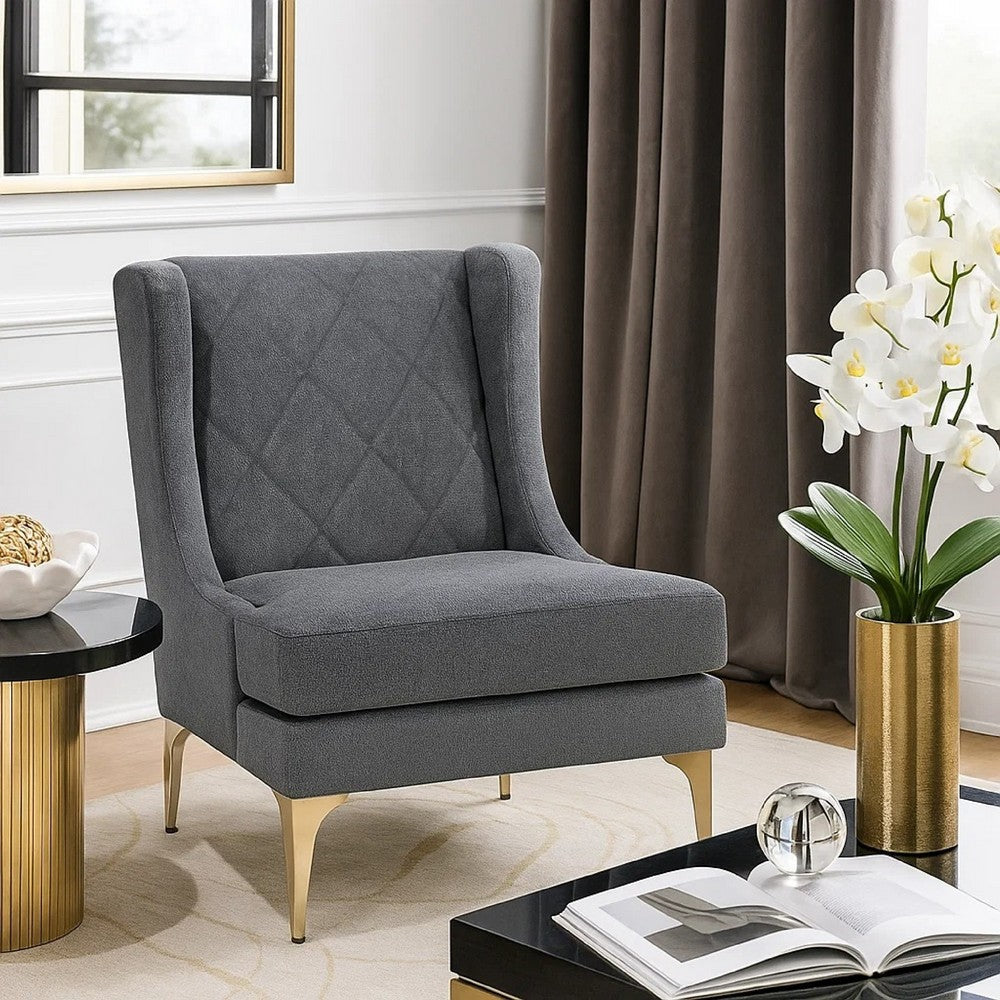 Benjara Svy Wingback Accent Chair, Dark Gray Chenille Cushion, Gold Metal Legs