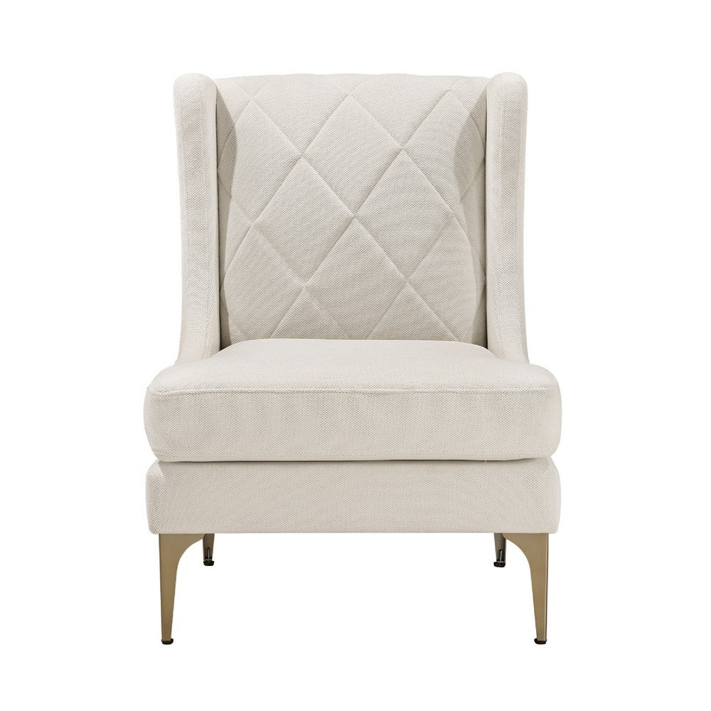 Benjara Svy Wingback Accent Chair, Taupe Chenille Cushion, Gold Metal Legs