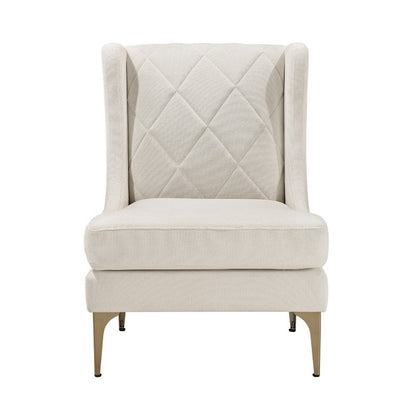 Benjara Svy Wingback Accent Chair, Taupe Chenille Cushion, Gold Metal Legs