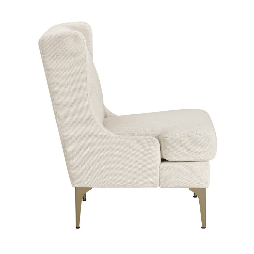 Benjara Svy Wingback Accent Chair, Taupe Chenille Cushion, Gold Metal Legs