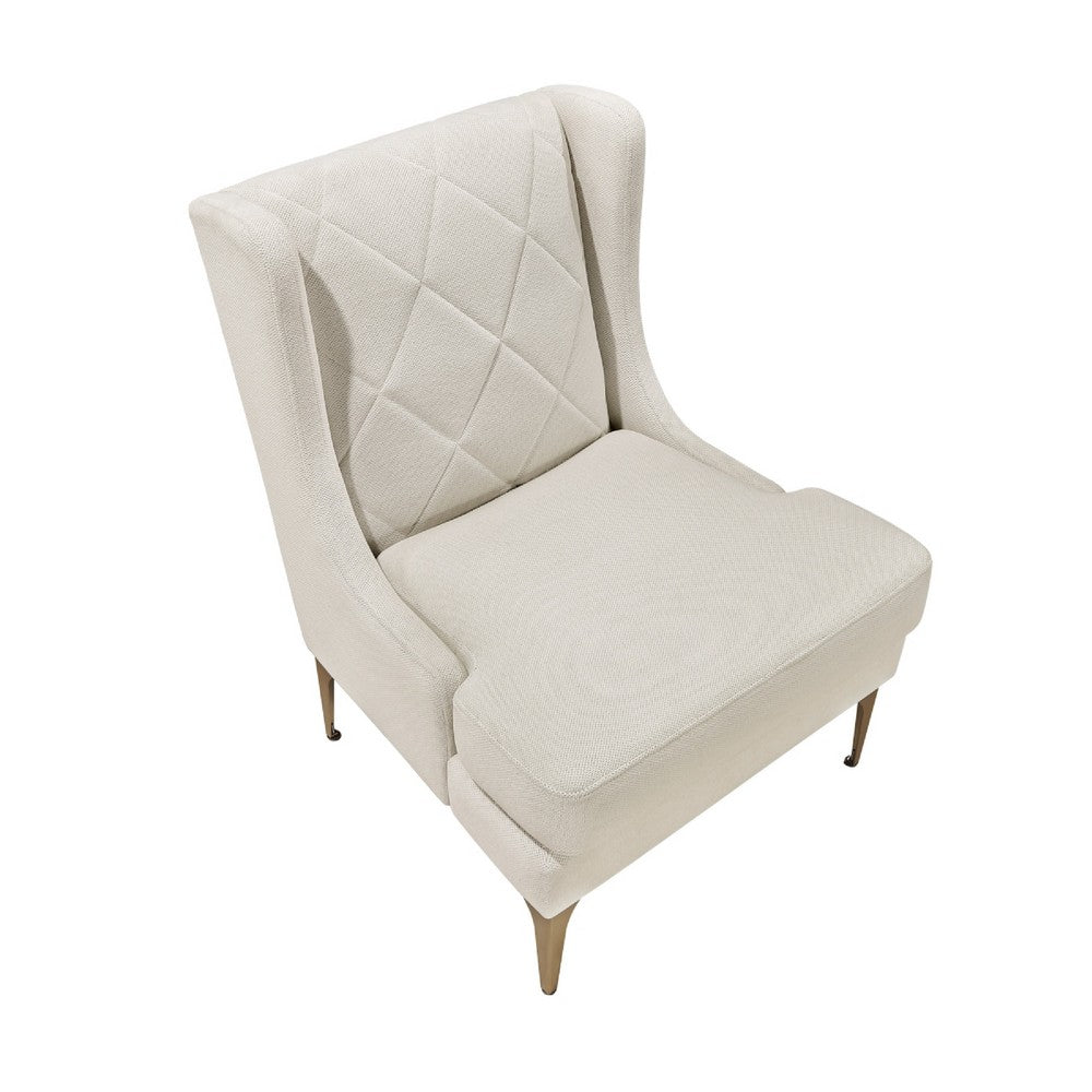 Benjara Svy Wingback Accent Chair, Taupe Chenille Cushion, Gold Metal Legs