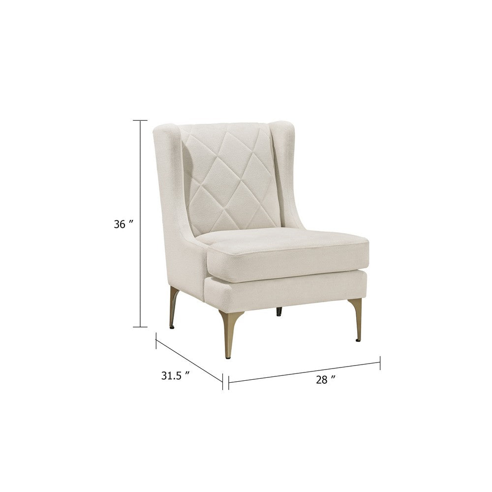 Benjara Svy Wingback Accent Chair, Taupe Chenille Cushion, Gold Metal Legs