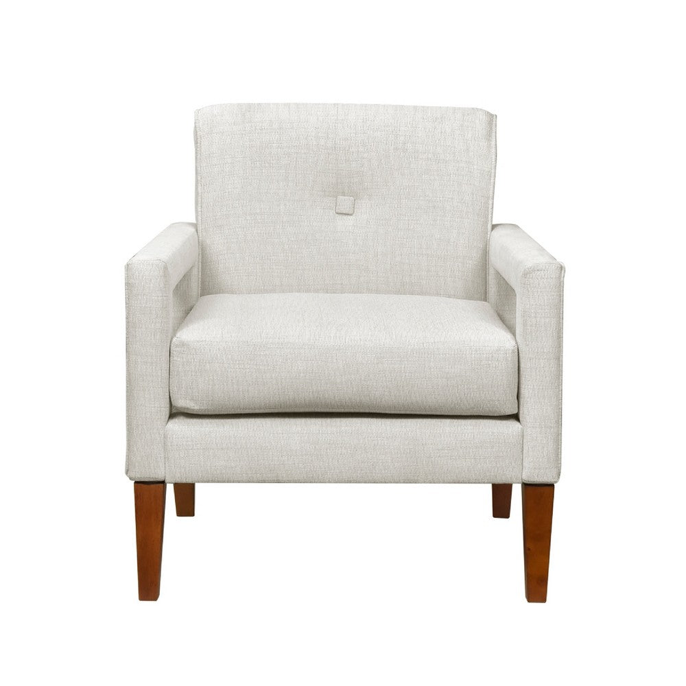 Benjara Bei Armchair, Beige Chenille Cushion, Walnut Brown Solid Wood