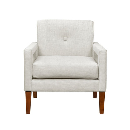Benjara Bei Armchair, Beige Chenille Cushion, Walnut Brown Solid Wood
