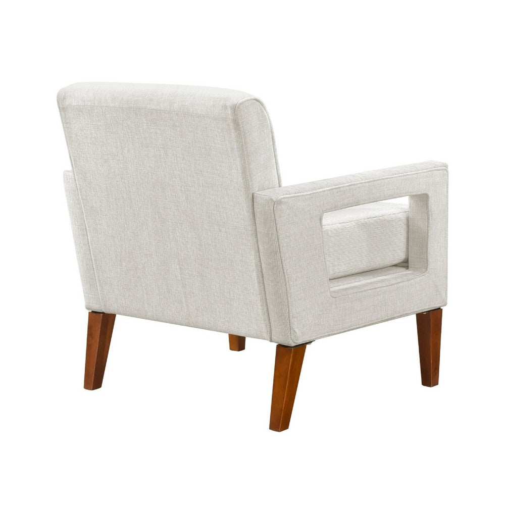 Benjara Bei Armchair, Beige Chenille Cushion, Walnut Brown Solid Wood