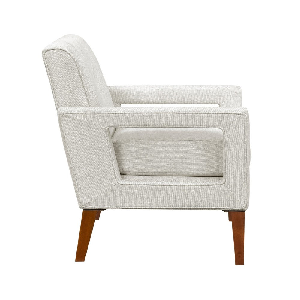 Benjara Bei Armchair, Beige Chenille Cushion, Walnut Brown Solid Wood
