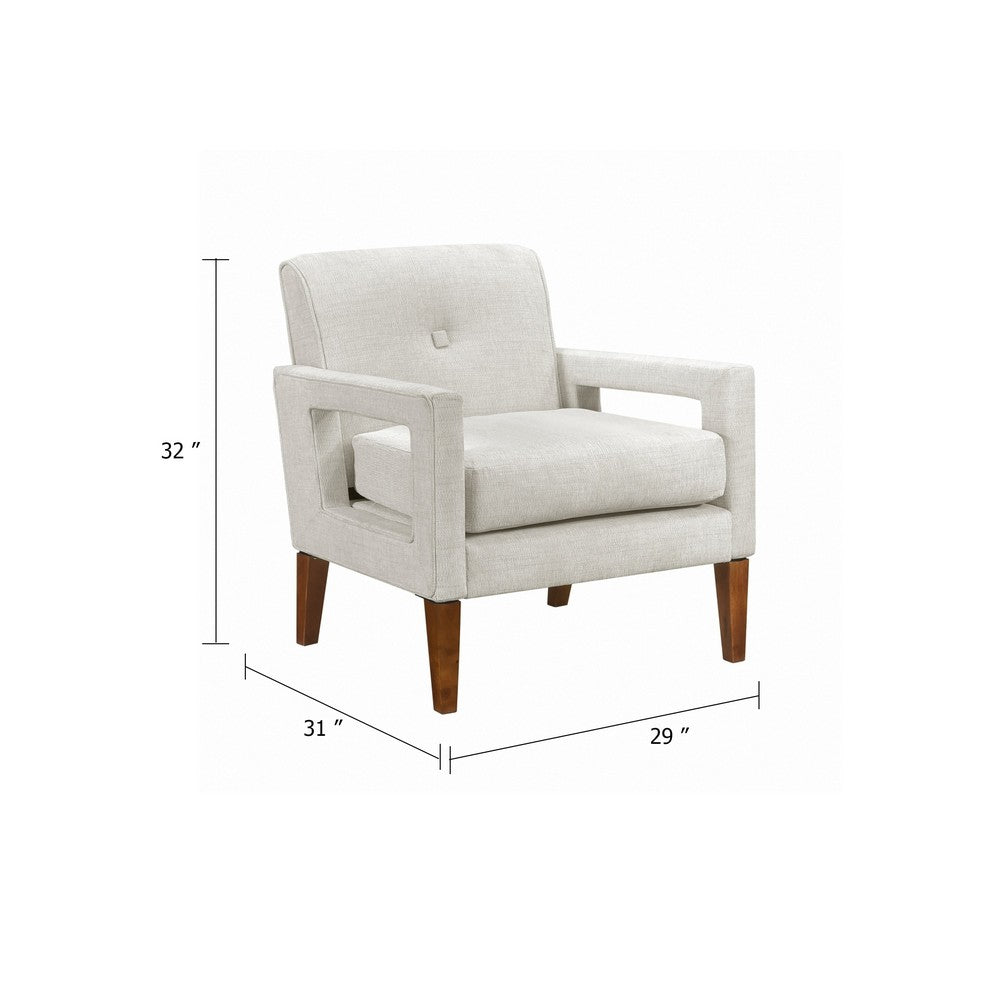 Benjara Bei Armchair, Beige Chenille Cushion, Walnut Brown Solid Wood
