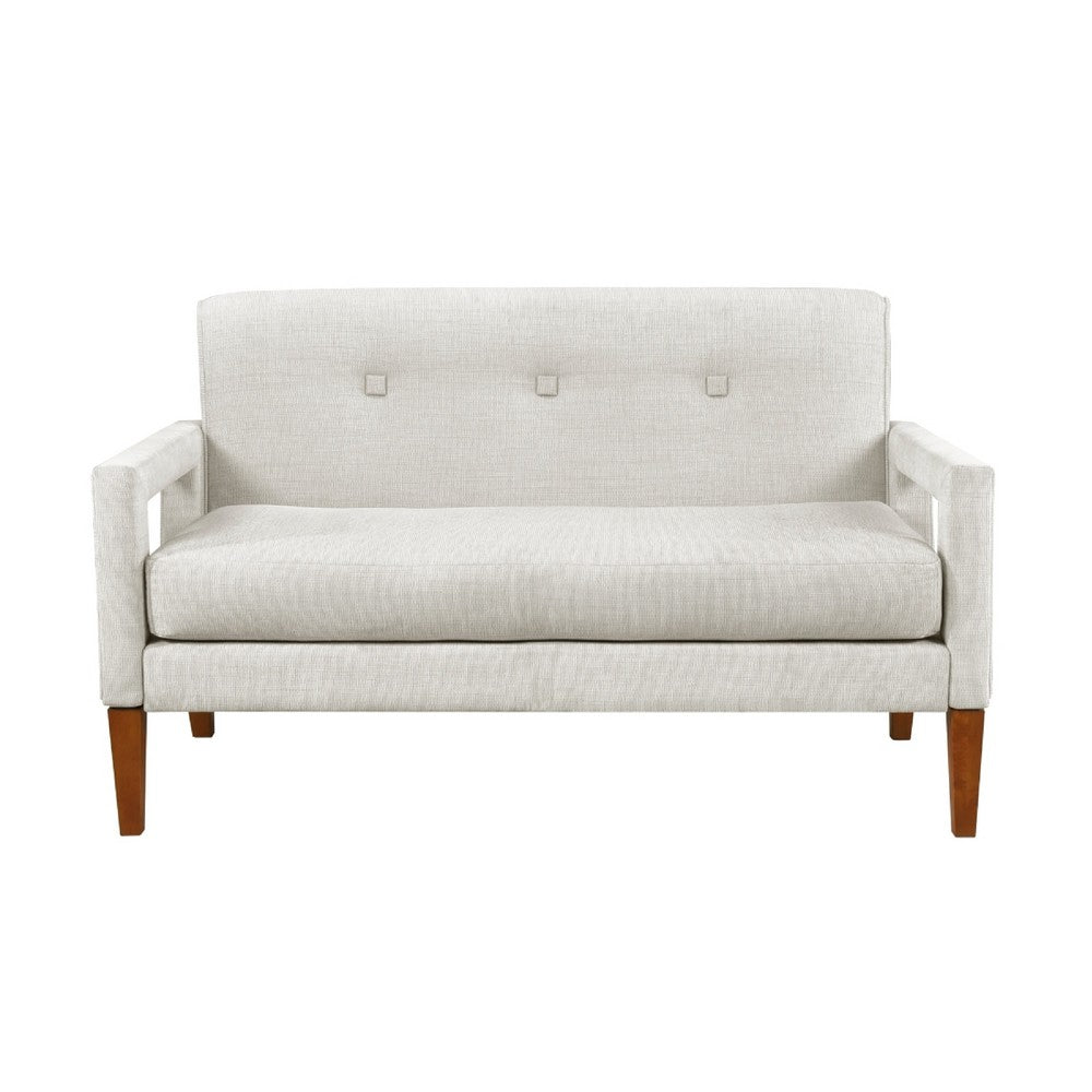 Benjara Bei Loveseat, Beige Chenille Cushion, Walnut Brown Solid Wood, 55 Inch