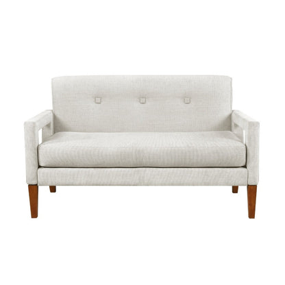 Benjara Bei Loveseat, Beige Chenille Cushion, Walnut Brown Solid Wood, 55 Inch