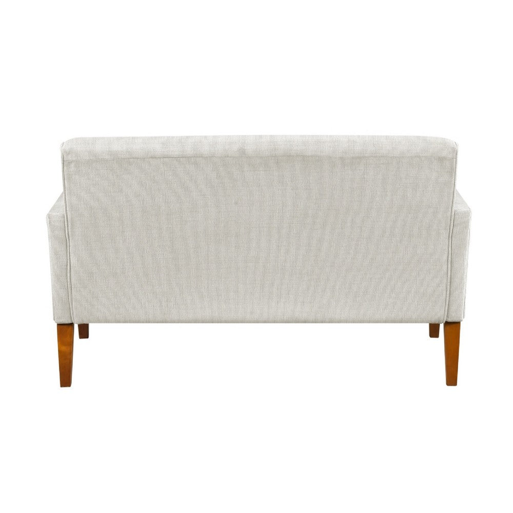 Benjara Bei Loveseat, Beige Chenille Cushion, Walnut Brown Solid Wood, 55 Inch