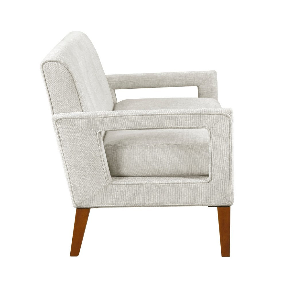 Benjara Bei Loveseat, Beige Chenille Cushion, Walnut Brown Solid Wood, 55 Inch