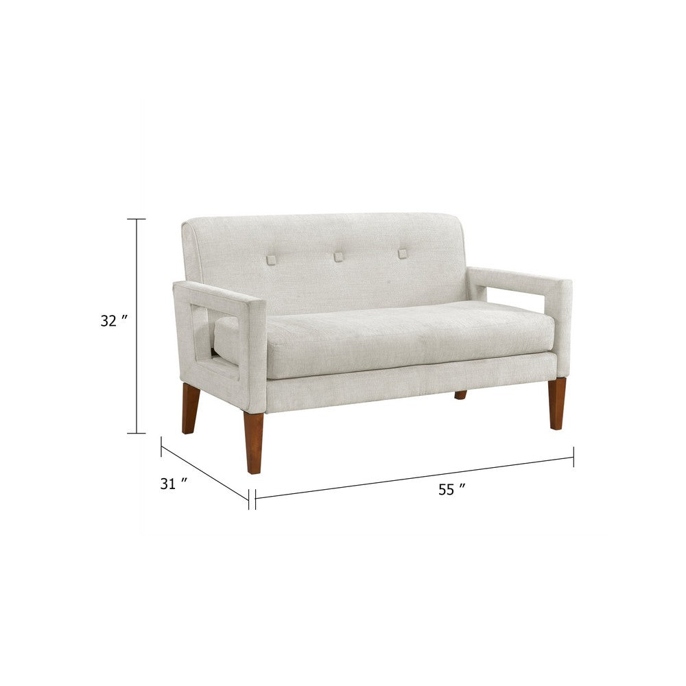 Benjara Bei Loveseat, Beige Chenille Cushion, Walnut Brown Solid Wood, 55 Inch