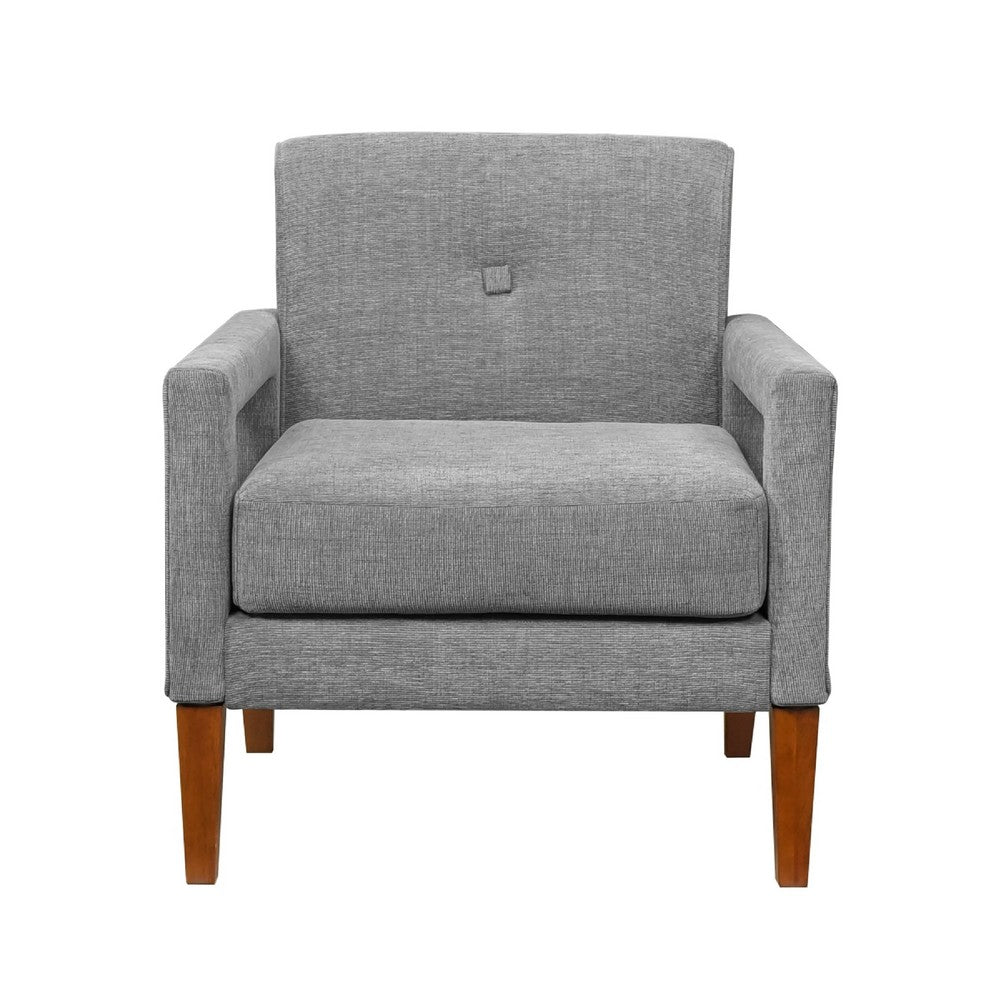 Benjara Bei Armchair, Gray Chenille Cushion, Walnut Brown Solid Wood