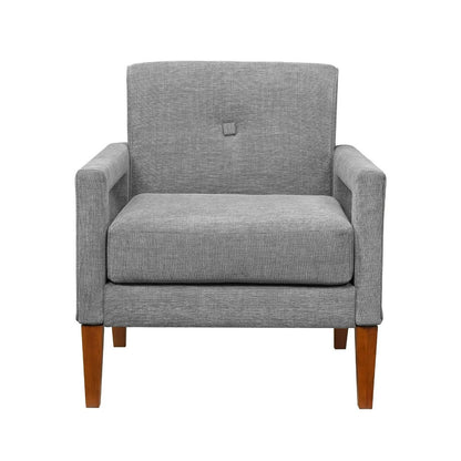 Benjara Bei Armchair, Gray Chenille Cushion, Walnut Brown Solid Wood