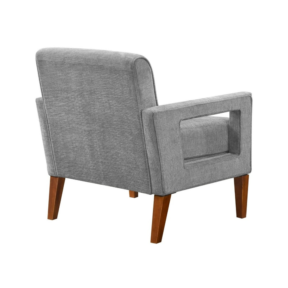 Benjara Bei Armchair, Gray Chenille Cushion, Walnut Brown Solid Wood