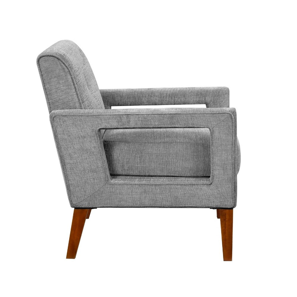 Benjara Bei Armchair, Gray Chenille Cushion, Walnut Brown Solid Wood