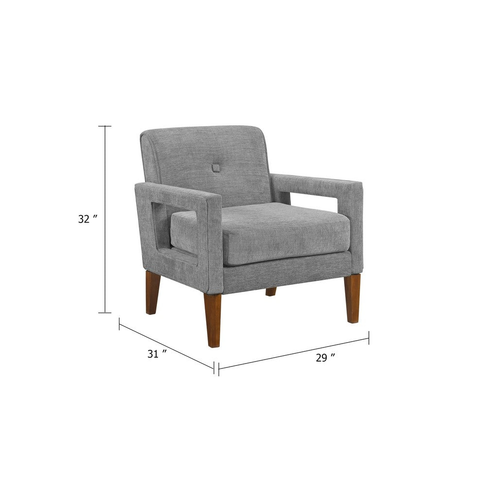 Benjara Bei Armchair, Gray Chenille Cushion, Walnut Brown Solid Wood