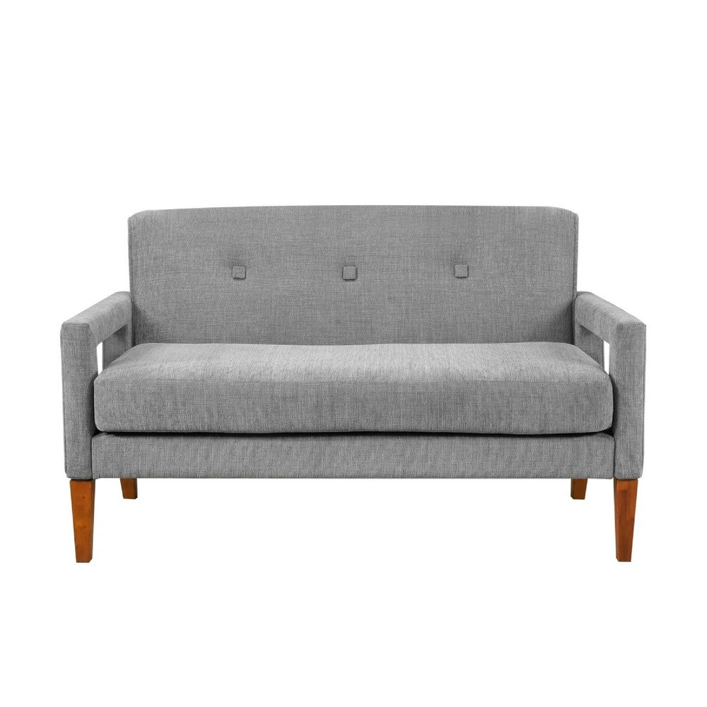 Benjara Bei Loveseat, Gray Chenille Cushion, Walnut Brown Solid Wood, 55 Inch