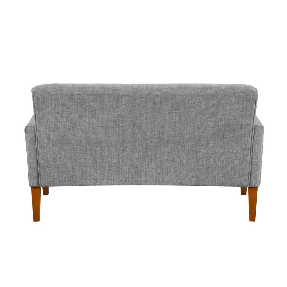Benjara Bei Loveseat, Gray Chenille Cushion, Walnut Brown Solid Wood, 55 Inch