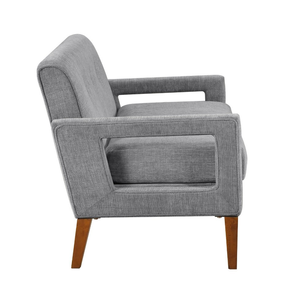 Benjara Bei Loveseat, Gray Chenille Cushion, Walnut Brown Solid Wood, 55 Inch