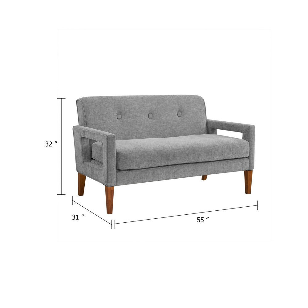 Benjara Bei Loveseat, Gray Chenille Cushion, Walnut Brown Solid Wood, 55 Inch