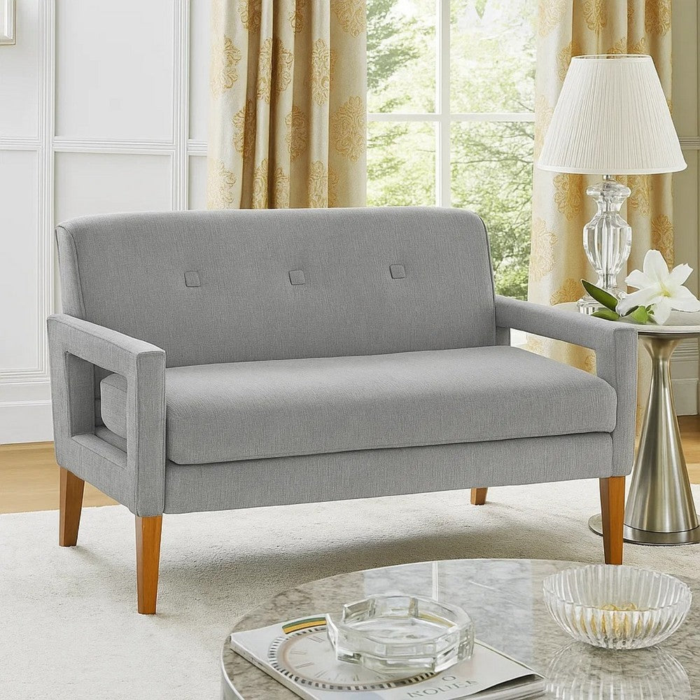 Benjara Bei Loveseat, Gray Chenille Cushion, Walnut Brown Solid Wood, 55 Inch