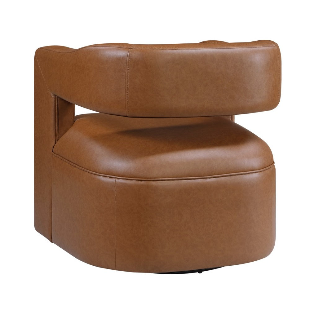 Benjara Cera Swivel Chair, Barrel Back, Camel Brown Faux Leather Upholstery