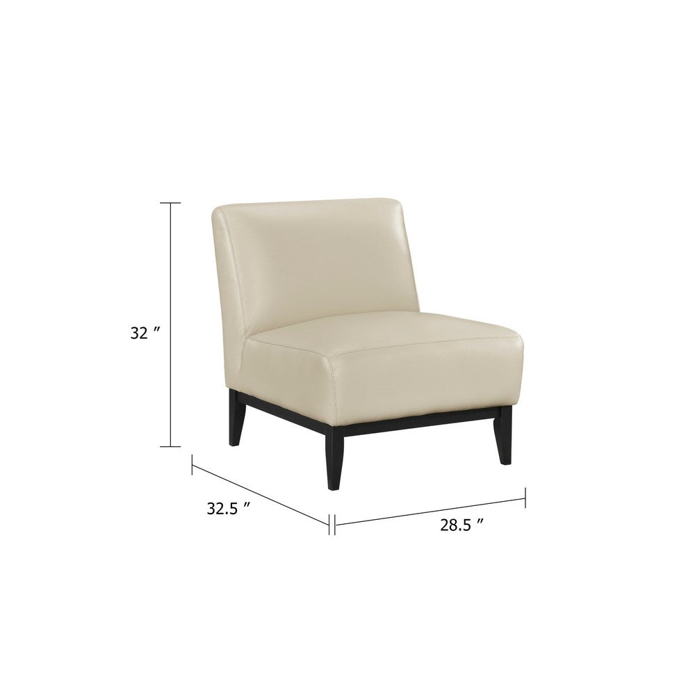 Benjara Hoy Accent Chair, Beige Top Grain Leather, Black Solid Wood Legs