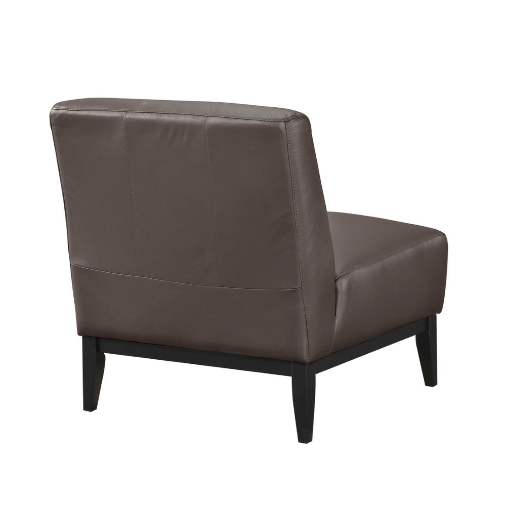 Benjara Hoy Accent Chair, Dark Brown Top Grain Leather, Black Solid Wood Legs