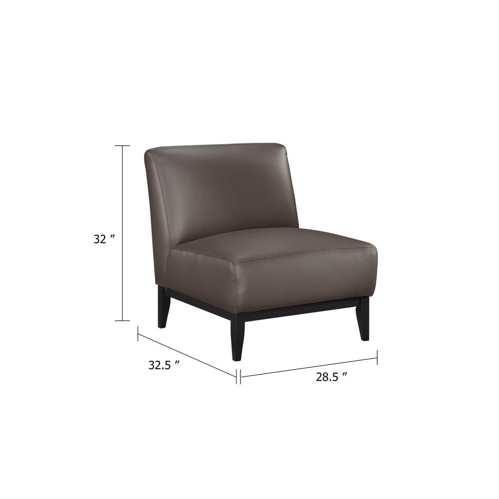 Benjara Hoy Accent Chair, Dark Brown Top Grain Leather, Black Solid Wood Legs