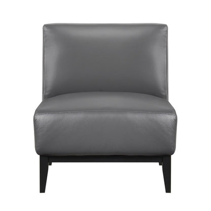 Benjara Hoy Accent Chair, Dark Gray Top Grain Leather, Black Solid Wood Legs