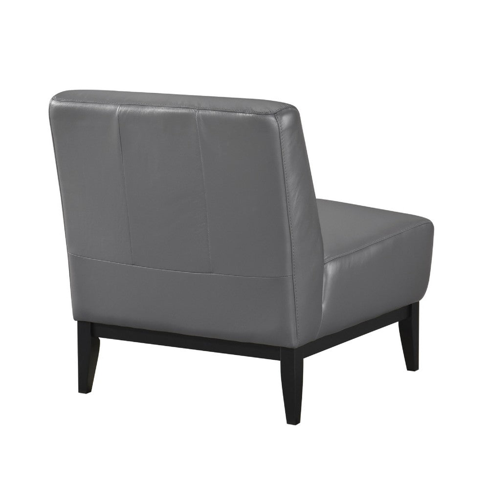 Benjara Hoy Accent Chair, Dark Gray Top Grain Leather, Black Solid Wood Legs