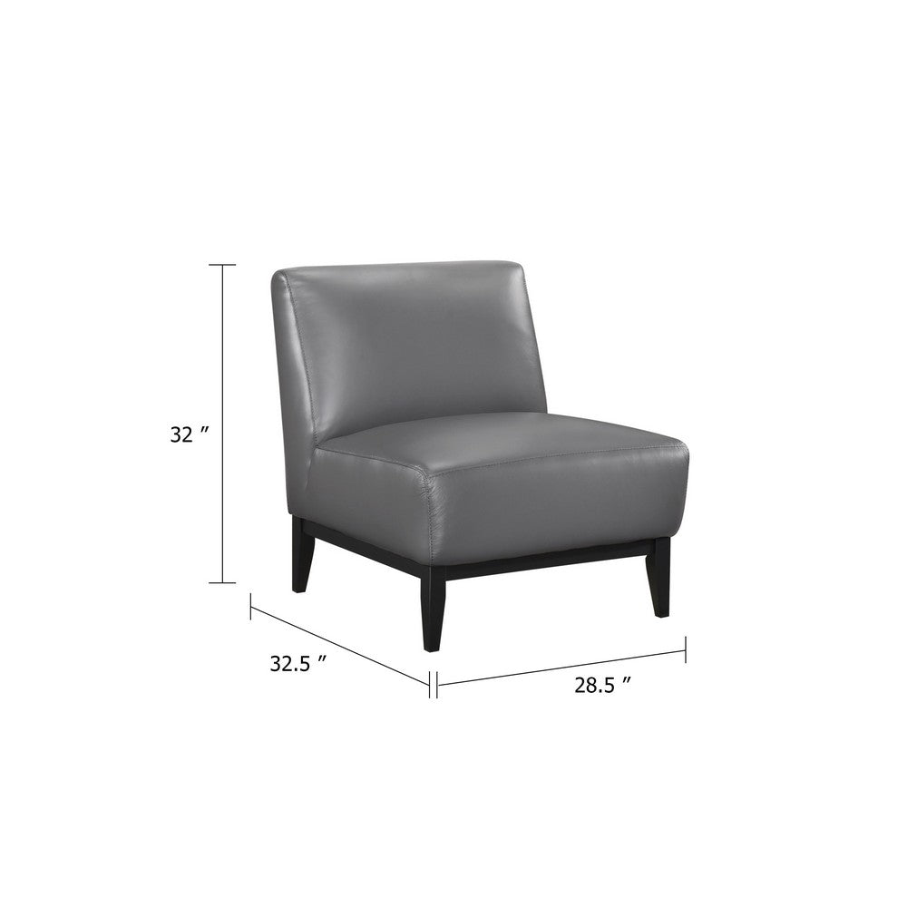 Benjara Hoy Accent Chair, Dark Gray Top Grain Leather, Black Solid Wood Legs