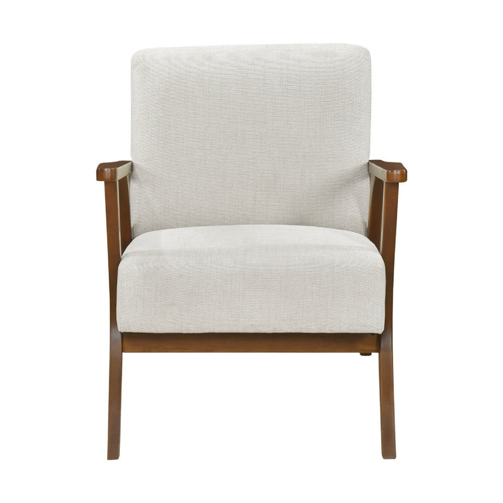 Benjara Ary Armchair, Beige Chenille Cushion, Chestnut Brown Solid Rubberwood