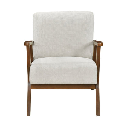 Benjara Ary Armchair, Beige Chenille Cushion, Chestnut Brown Solid Rubberwood