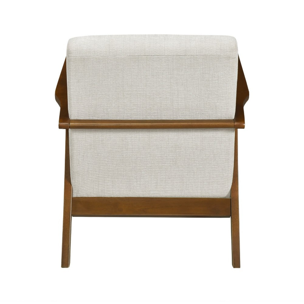 Benjara Ary Armchair, Beige Chenille Cushion, Chestnut Brown Solid Rubberwood
