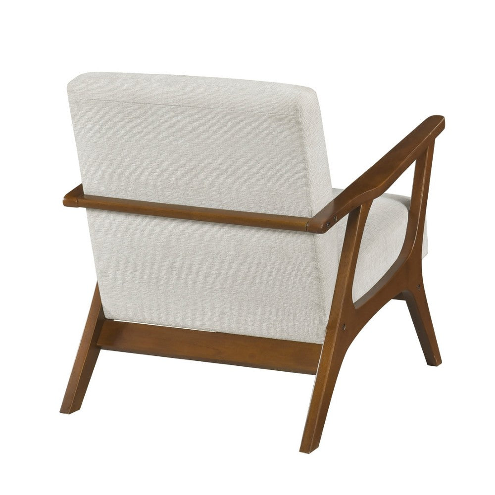 Benjara Ary Armchair, Beige Chenille Cushion, Chestnut Brown Solid Rubberwood