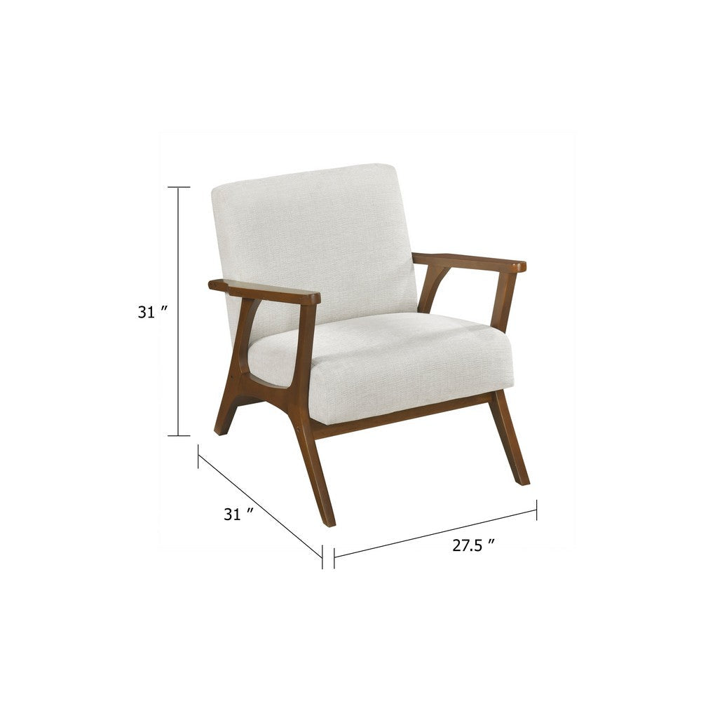 Benjara Ary Armchair, Beige Chenille Cushion, Chestnut Brown Solid Rubberwood