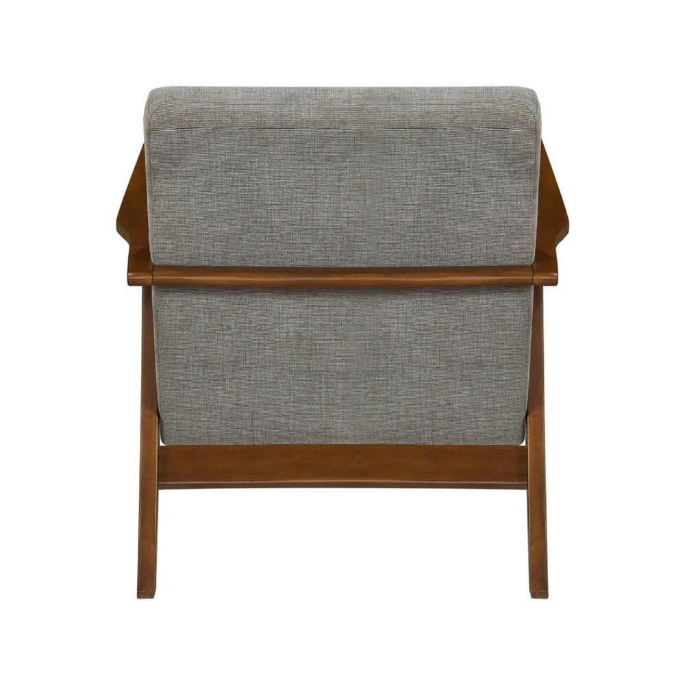Benjara Ary Armchair, Gray Chenille Cushion, Chestnut Brown Solid Rubberwood