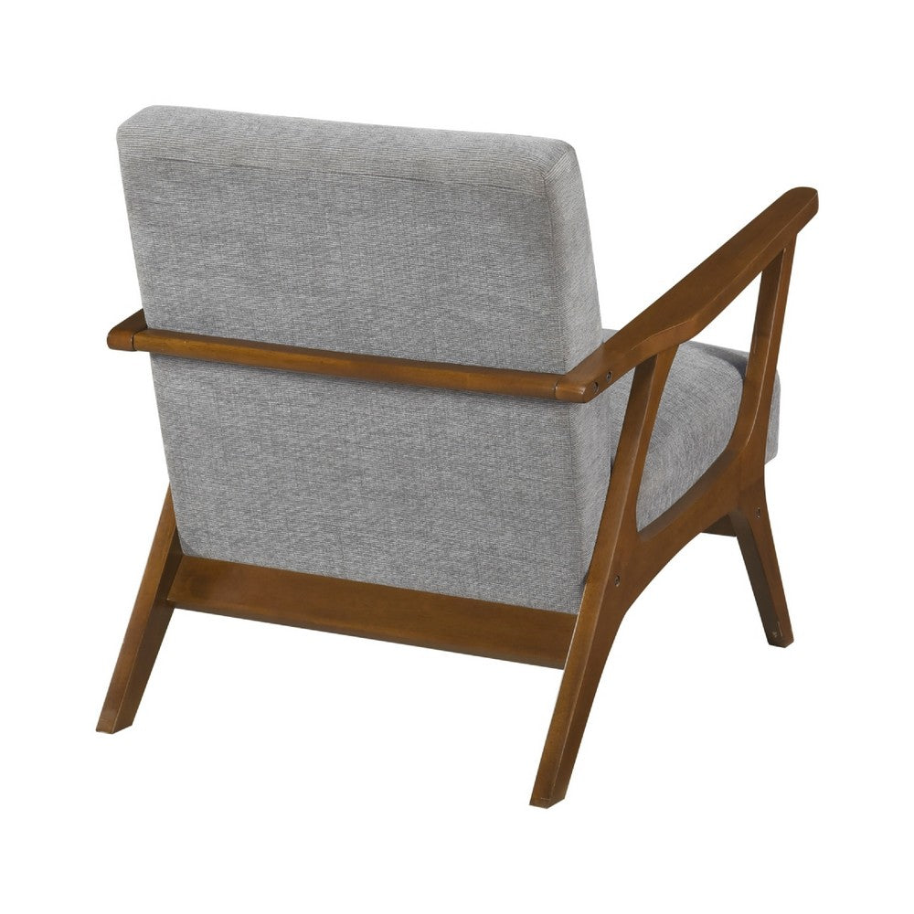 Benjara Ary Armchair, Gray Chenille Cushion, Chestnut Brown Solid Rubberwood