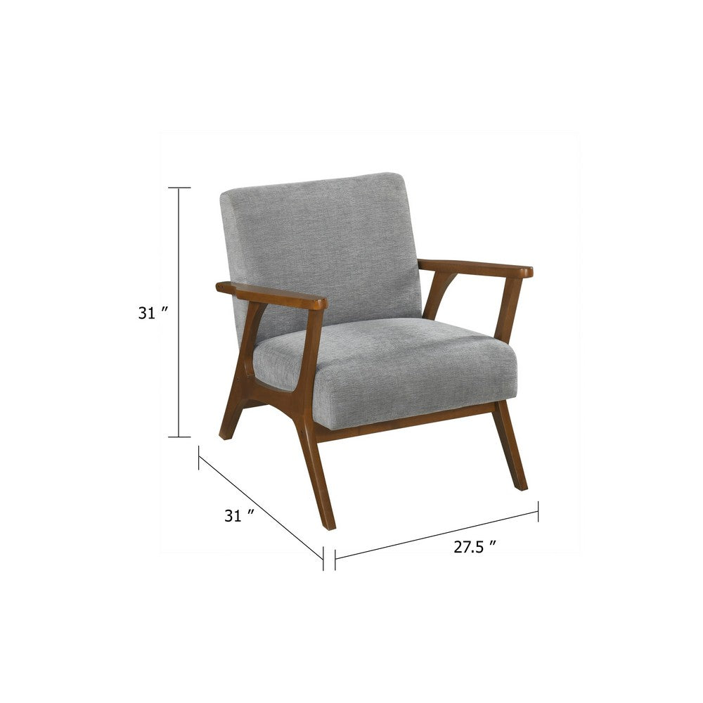 Benjara Ary Armchair, Gray Chenille Cushion, Chestnut Brown Solid Rubberwood