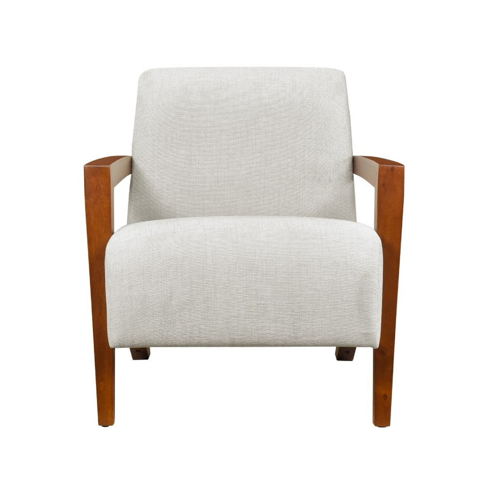 Benjara Demy Accent Armchair, Beige Chenille Cushion, Chestnut Brown Solid Wood