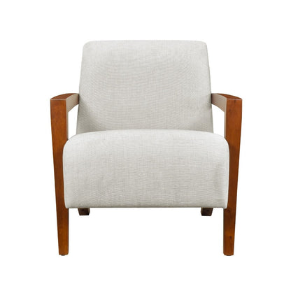 Benjara Demy Accent Armchair, Beige Chenille Cushion, Chestnut Brown Solid Wood