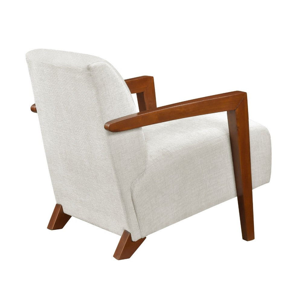 Benjara Demy Accent Armchair, Beige Chenille Cushion, Chestnut Brown Solid Wood