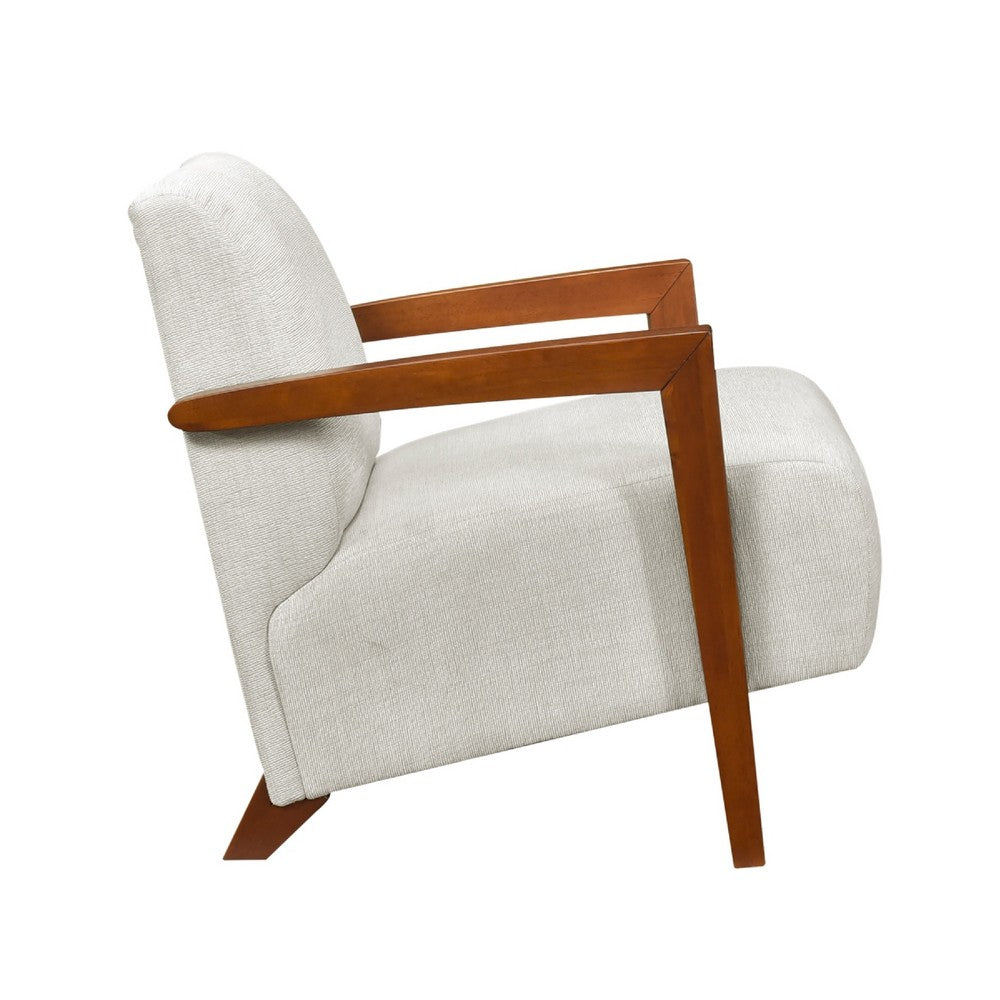 Benjara Demy Accent Armchair, Beige Chenille Cushion, Chestnut Brown Solid Wood