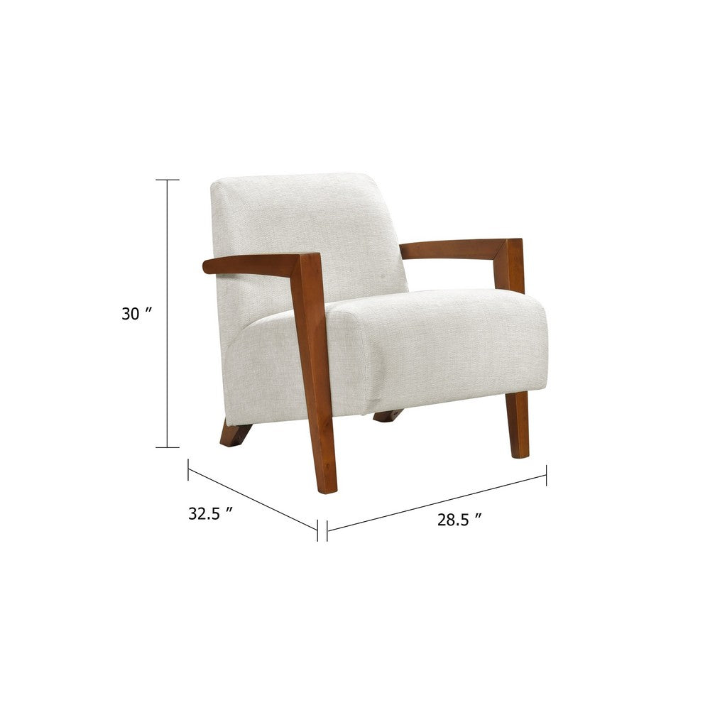 Benjara Demy Accent Armchair, Beige Chenille Cushion, Chestnut Brown Solid Wood