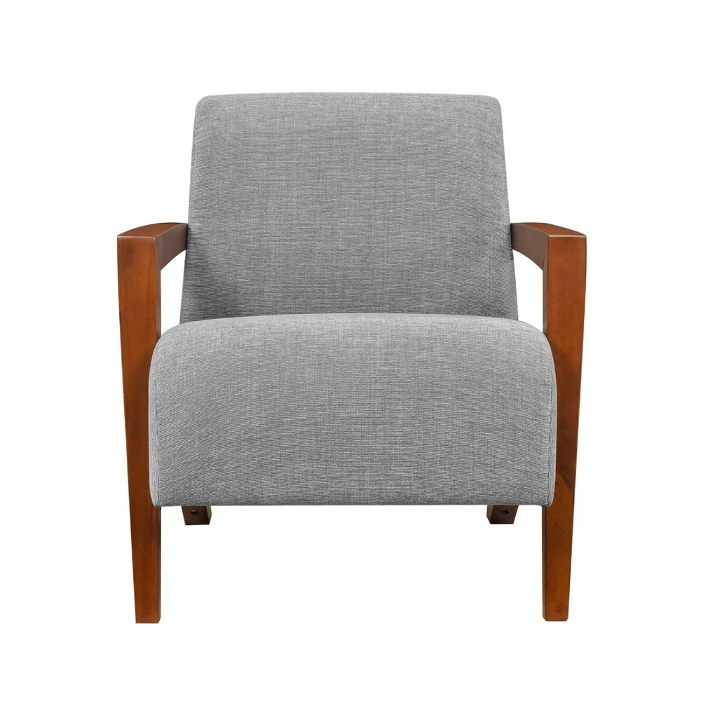 Benjara Demy Accent Armchair, Gray Chenille Cushion, Chestnut Brown Solid Wood