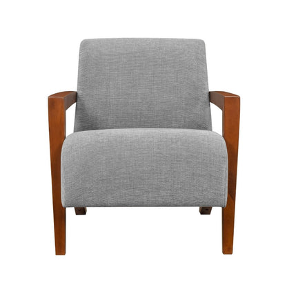 Benjara Demy Accent Armchair, Gray Chenille Cushion, Chestnut Brown Solid Wood