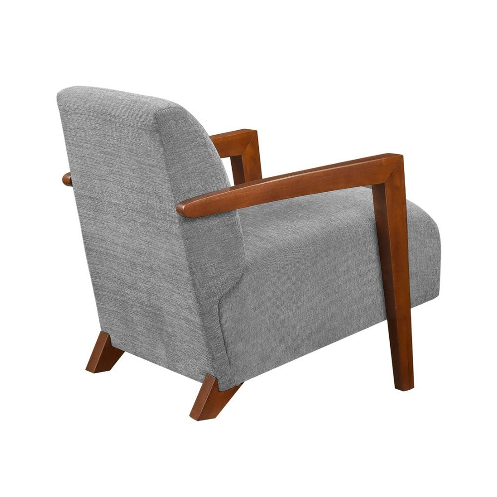 Benjara Demy Accent Armchair, Gray Chenille Cushion, Chestnut Brown Solid Wood