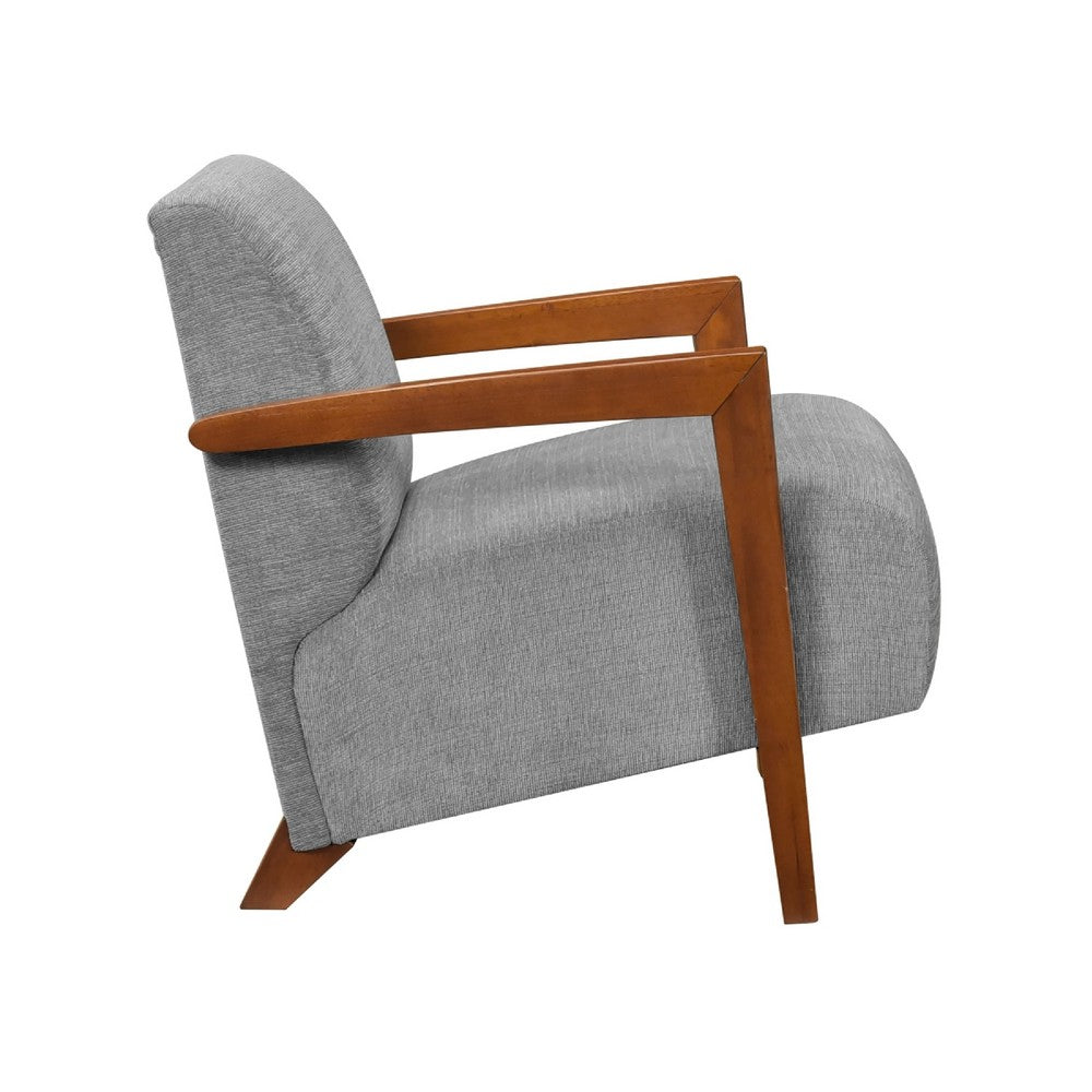 Benjara Demy Accent Armchair, Gray Chenille Cushion, Chestnut Brown Solid Wood